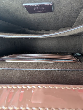 Brown Kaligraphy Patent Leather Shoulder Bag