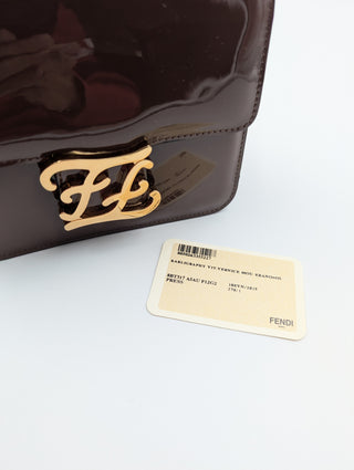 Brown Kaligraphy Patent Leather Shoulder Bag