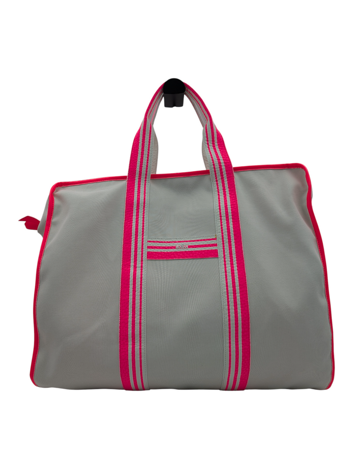 Hogan Natural And Pink Trimmed Canvas Tote Bag