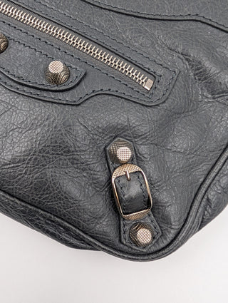Grey Leather Hip Crossbody Bag