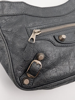 Grey Leather Hip Crossbody Bag