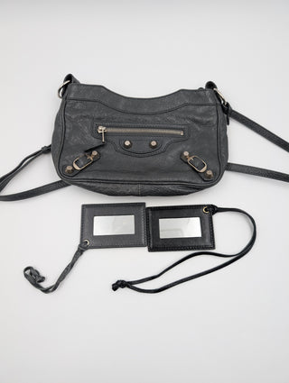 Grey Leather Hip Crossbody Bag