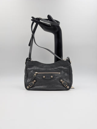 Grey Leather Hip Crossbody Bag