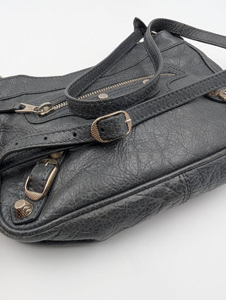 Grey Leather Hip Crossbody Bag