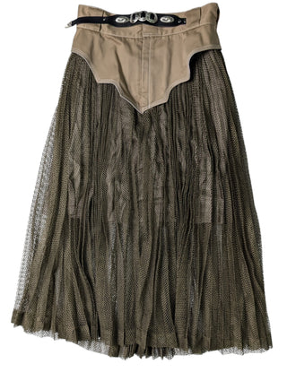Khaki Mesh Skirt With Signature Silver Concho Details