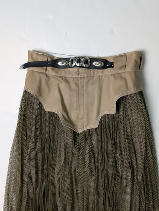 Khaki Mesh Skirt With Signature Silver Concho Details