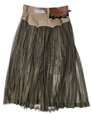 Khaki Mesh Skirt With Signature Silver Concho Details