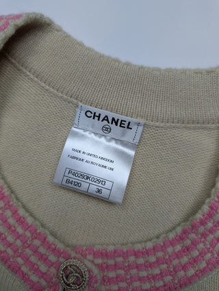 Dusty Yellow Cashmere Cropped Cardigan with Pink And Cream Stripes