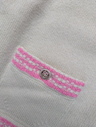 Dusty Yellow Cashmere Cropped Cardigan with Pink And Cream Stripes