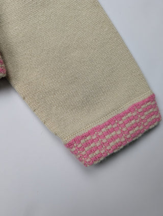 Dusty Yellow Cashmere Cropped Cardigan with Pink And Cream Stripes