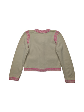 Dusty Yellow Cashmere Cropped Cardigan with Pink And Cream Stripes