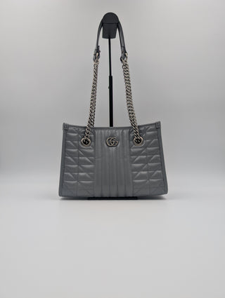 Grey GG Marmont Silver Medium Chain Shoulder Bag