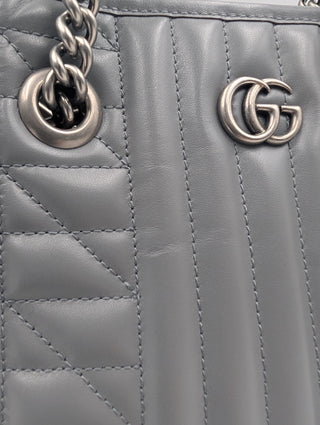 Grey GG Marmont Silver Medium Chain Shoulder Bag