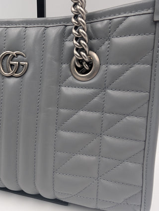 Grey GG Marmont Silver Medium Chain Shoulder Bag