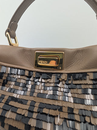 Brown And Black Peekaboo Leather Handbag With Tabs