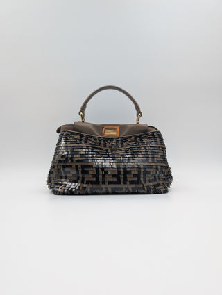 Brown And Black Peekaboo Leather Handbag With Tabs