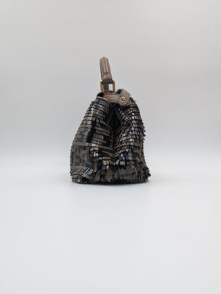 Brown And Black Peekaboo Leather Handbag With Tabs