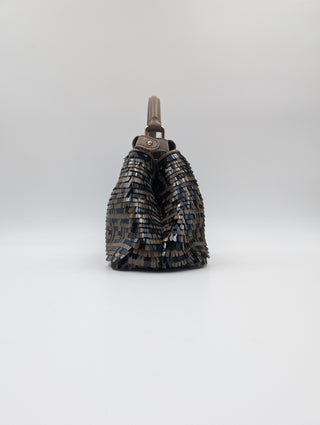 Brown And Black Peekaboo Leather Handbag With Tabs