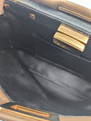 Brown And Black Peekaboo Leather Handbag With Tabs