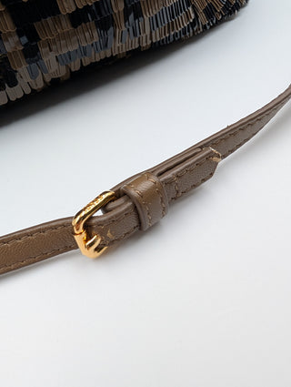 Brown And Black Peekaboo Leather Handbag With Tabs