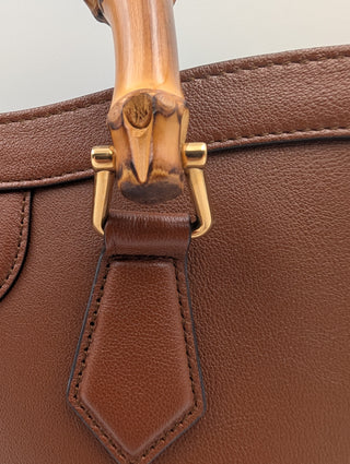 Brown Diana Tote Bag With Bamboo Handle