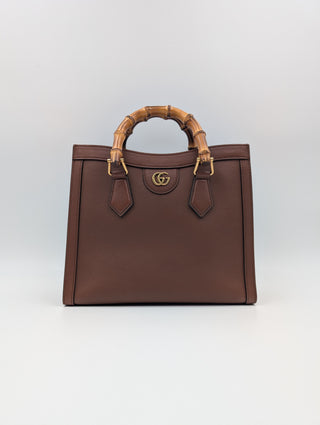 Brown Diana Tote Bag With Bamboo Handle