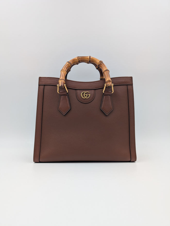 Brown Diana Tote Bag With Bamboo Handle
