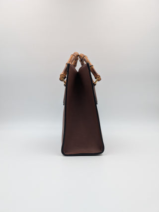 Brown Diana Tote Bag With Bamboo Handle