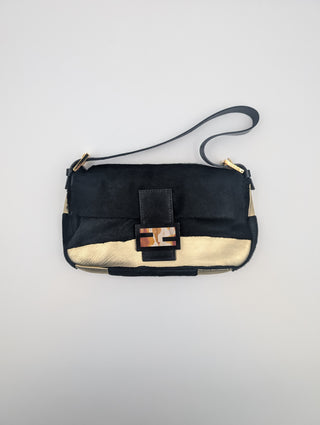 Black And Gold Baguette Handbag