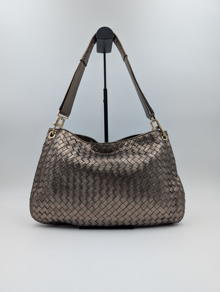Brown Shiny Woven Handbag