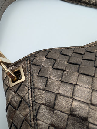 Brown Shiny Woven Handbag