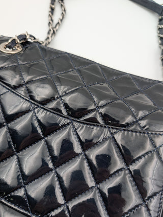 Black Patent Accordion Shopping Tote