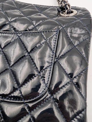 Black Patent Accordion Shopping Tote