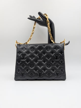 Black Coussin Monogram Embossed Lambskin Bag