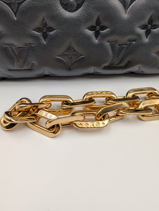 Black Coussin Monogram Embossed Lambskin Bag