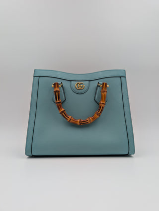 Teal Diana Tote Bag With Bamboo Handle