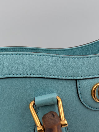 Teal Diana Tote Bag With Bamboo Handle