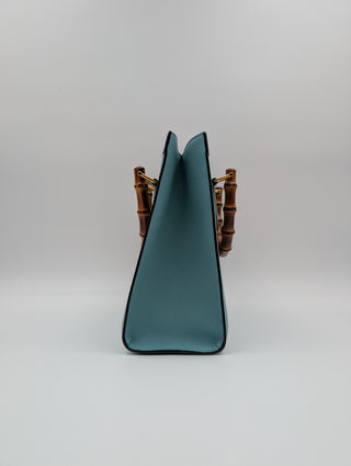 Teal Diana Tote Bag With Bamboo Handle