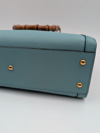 Teal Diana Tote Bag With Bamboo Handle