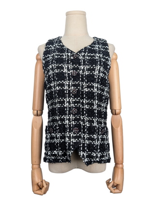 Black And White Vest With Colorful Crystalized Buttons