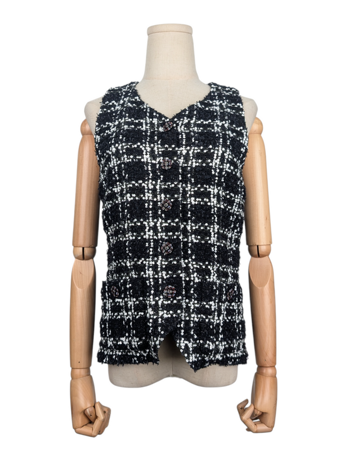 Black And White Vest With Colorful Crystalized Buttons