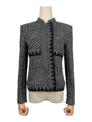 Black And White Tweed Jacket With Silver Chain Inside