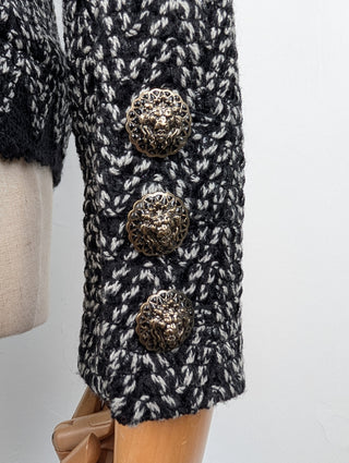 Black And White Tweed Jacket With Silver Chain Inside