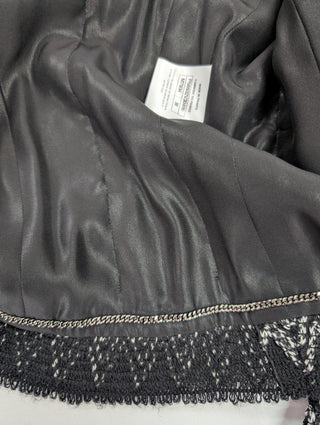 Black And White Tweed Jacket With Silver Chain Inside