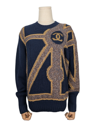 Blue Knit Pullover With Chanel Logo