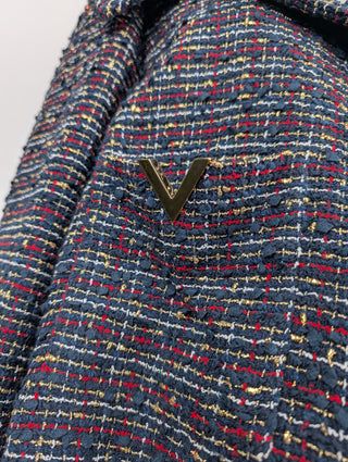 Navy Tweed Jacket With Gold V Pockets