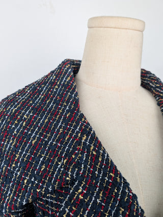 Navy Tweed Jacket With Gold V Pockets