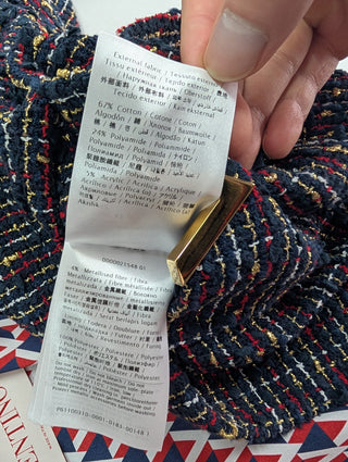 Navy Tweed Jacket With Gold V Pockets