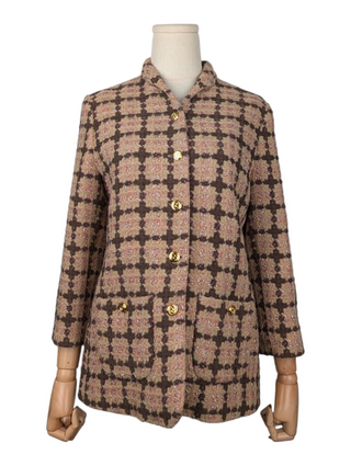 Brown And Pink Checker Tweed Jacket
