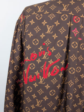 Brown Monogram Shirt With Graffiti